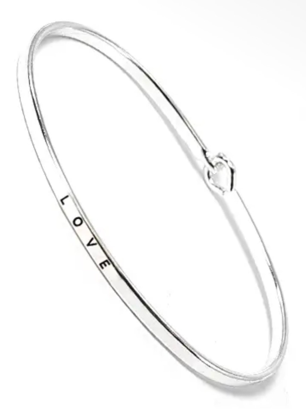 Love Engraved Silver Tone Bangle Bracelet